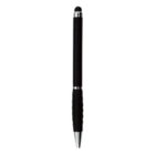 Black pen with a silver tip and a stylus end, shown vertically on a white background.