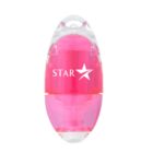 Pink and clear capsule-shaped container with STAR and a star logo printed on it.