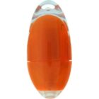 Orange plastic oval container with a clear top and bottom, viewed against a white background.