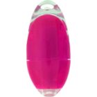 Pink and clear oval-shaped plastic container with a small hole at the top.