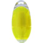 Clear plastic capsule filled with bright yellow liquid, viewed from the front.