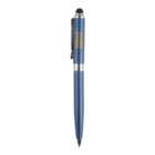 Blue Wells Fargo pen with a stylus tip and a metal clip, shown on a white background.
