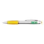 A silver pen with yellow grip and ENCAD written in green on the barrel.