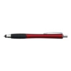 Red and black retractable ballpoint pen with silver clip, shown on a white background.