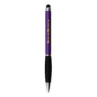 A purple pen with BANK AM BELLEVUE written in yellow lettering on the barrel.
