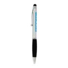 Silver and black pen with a stylus tip and blue FENDERS text on the clip.