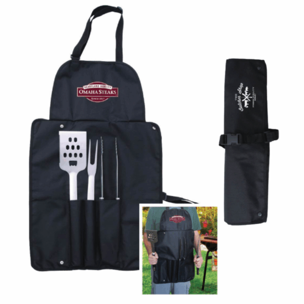 Promotional BBQ Master Chef Set with apron, utensils, and case—ideal for grilling experts.