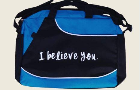 branded business satchel bag with a text.