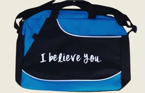 branded business satchel bag with a text.