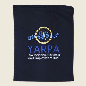 branded cotton drawstring bag with logo.