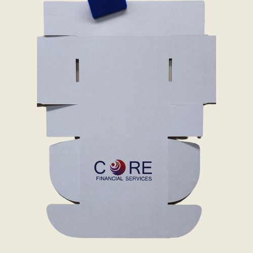 branded box with a logo.