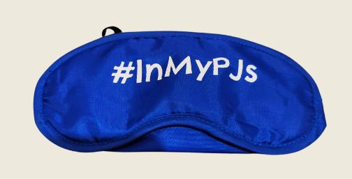 branded blue eye care mask with logo.