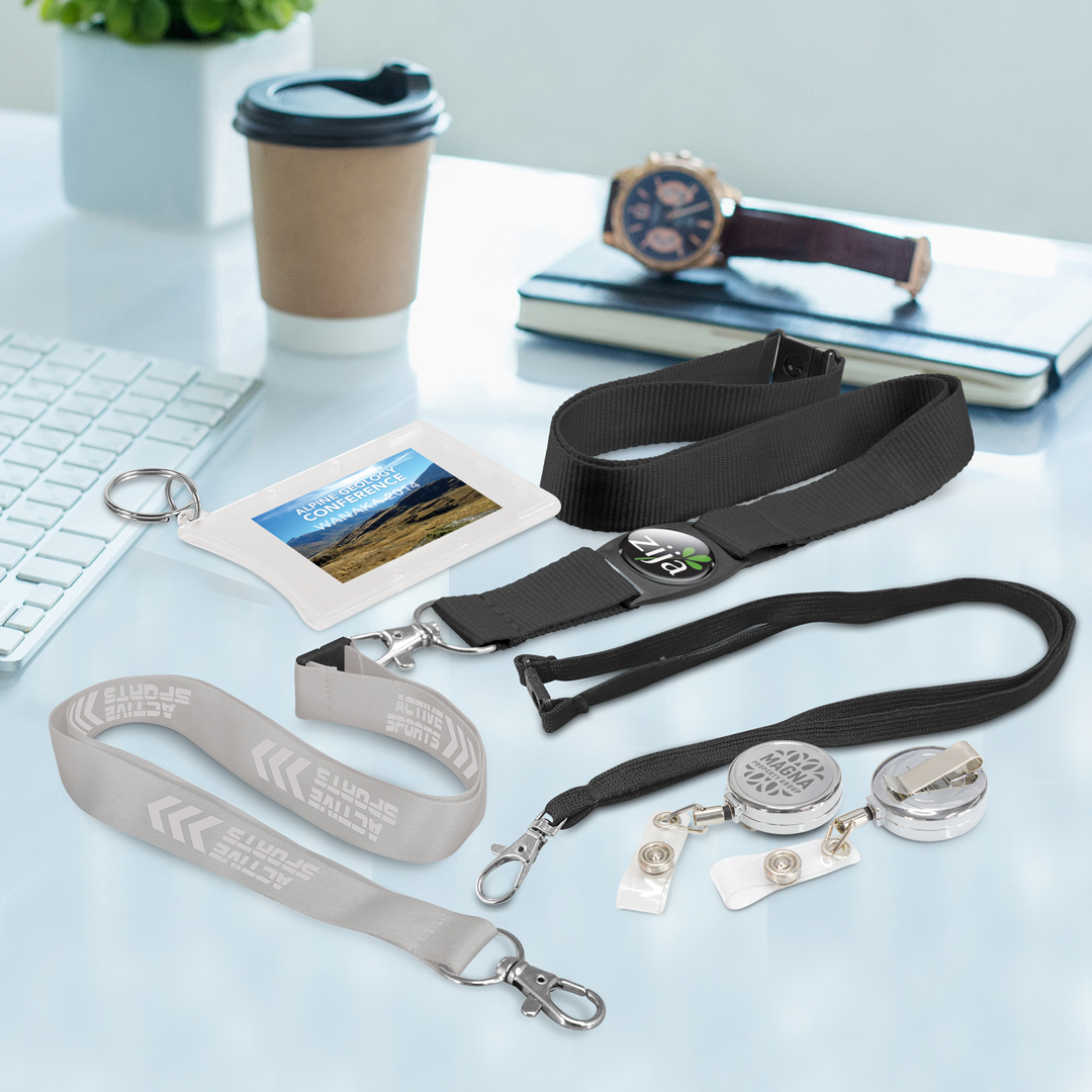 Different types of promotional lanyards with company logo