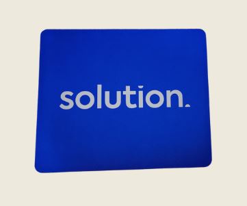 Blue square with the word solution in white lowercase letters.