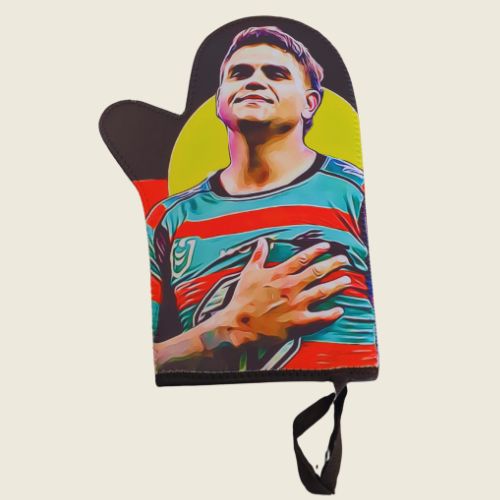 branded oven mitt.