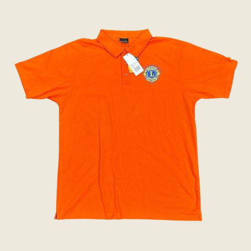branded orange polo short with logo.