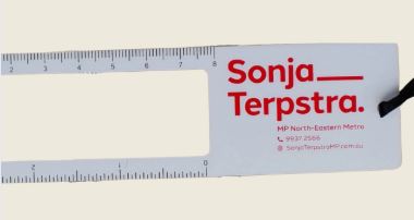 branded bookmark ruler with logo.