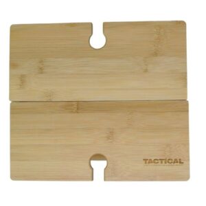 Two rectangular wooden boards with grooves, one marked Tactical, placed side by side on a white background.