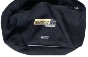Black bag with Immersive Technologies and Swiss Peak logos.