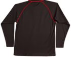 Black long-sleeve shirt with red piping on a white background.