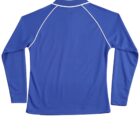 Blue long-sleeve sports shirt with white piping on the shoulders and back.
