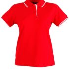 Red polo shirt with white trim on the collar and sleeves.