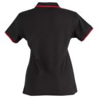 Black polo shirt with red trim, shown from the back.