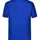 Blue short-sleeve polo shirt, back view.