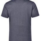 Back view of a plain dark gray polo shirt with short sleeves.