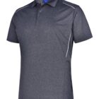 Dark gray polo shirt with white piping and short sleeves, displayed on a white background.