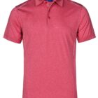 Red collared polo shirt with white stitching accents.