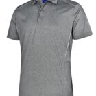 Gray short-sleeve polo shirt with a collar and subtle white accents on the shoulders.