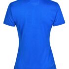 Back view of a plain blue short-sleeve polo shirt.