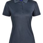 Dark gray short-sleeve polo shirt with buttons and collar.