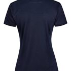Back view of a plain black polo shirt with a collar and short sleeves.