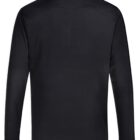 Back view of a black long-sleeve shirt on a white background.