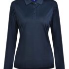 Navy blue long-sleeve collared shirt with buttons down the front.