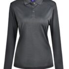 Dark gray long-sleeve polo shirt on white background.