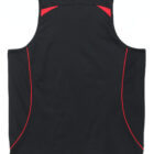 Black tank top with red accents and seams, viewed from the back.
