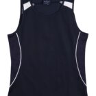 Black sleeveless athletic shirt with white accents and mesh sides.