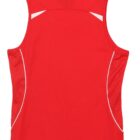 Red sleeveless athletic shirt with white accents on the back.