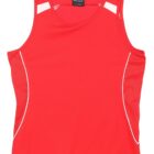 Red sleeveless athletic tank top with white accents on shoulders and sides.