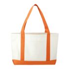 White tote bag with orange handles and trim, pictured against a plain background.