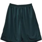 Dark green shorts with an elastic waistband, displayed on a white background.