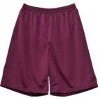 Maroon athletic shorts with an elastic waistband, displayed against a plain background.