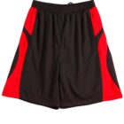 Black and red athletic shorts with an elastic waistband.