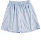 Light blue athletic shorts with an elastic waistband and subtle vertical stripes.
