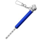 Blue tire pressure gauge keychain with a silver metal tip and clip attached.