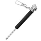 Black tire pressure gauge with a keychain and a measurement stick extended.