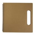 Brown spiral notebook with a cut-out handle on the right side of the cover.